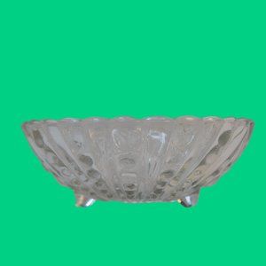 Vintage Clear Glass Pressed Glass Serving Bowl with 3 Legs